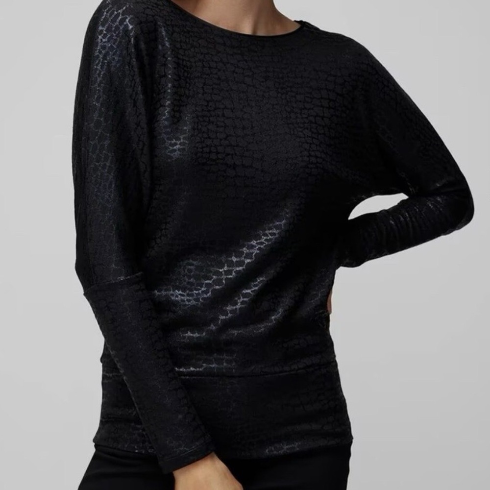 WHBM Banded Bottom Snit Top in Croc Foil Black - Size Large